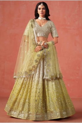 Lehenga choli brodé en georgette jaune avec dupatta LC8434