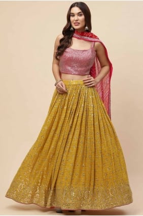 Lehenga Choli jaune avec georgette brodée LC8436