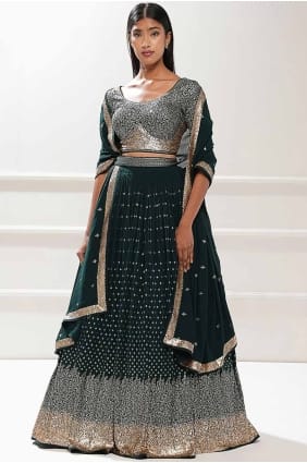 Lehenga Choli vert georgette brodé LC8438