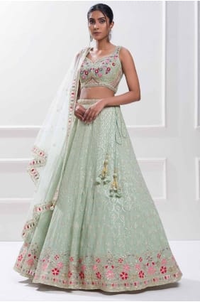 Lehenga Choli bleu en georgette brodée LC8439