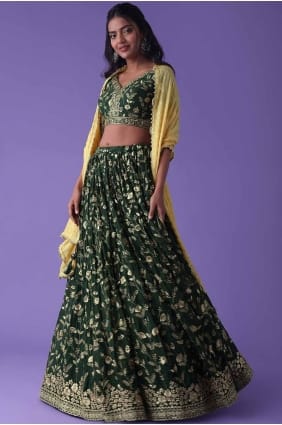 Lehenga Choli en georgette verte avec broderie LC8444