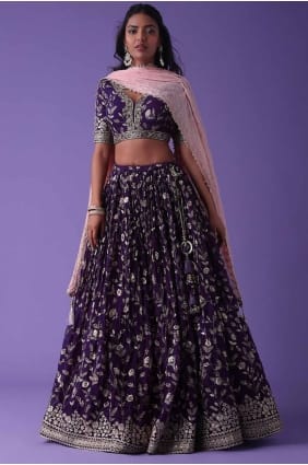 Lehenga Choli en georgette violette avec broderie LC8445