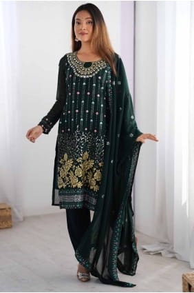 Costume Sharara en fausse georgette miroir vert avec dupatta SK155582