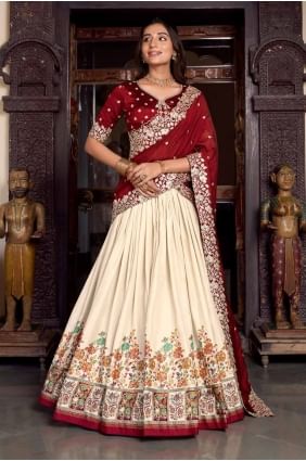 Lehenga Choli en soie Tussar avec imprimé blanc LC8447