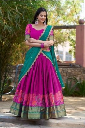 Lehenga choli en coton brodé rose avec dupatta LC8452