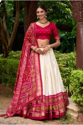 Lehenga Choli en soie Tussar imprimée crème LC8456