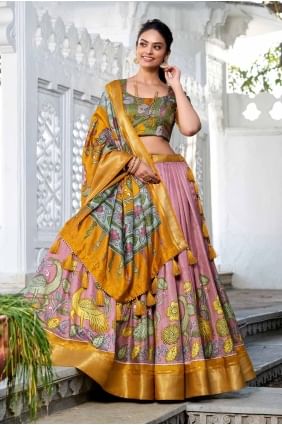 Lehenga Choli en soie avec tissage rose LC8457