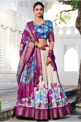 Lehenga Choli en soie tissée blanche LC8458