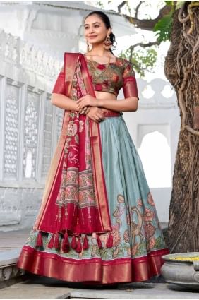 Lehenga Choli en soie avec tissage vert LC8459