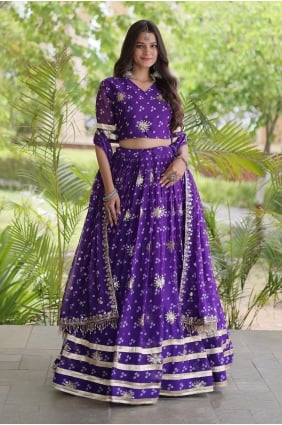 Lehenga Choli violet en georgette synthétique imprimée LC9255