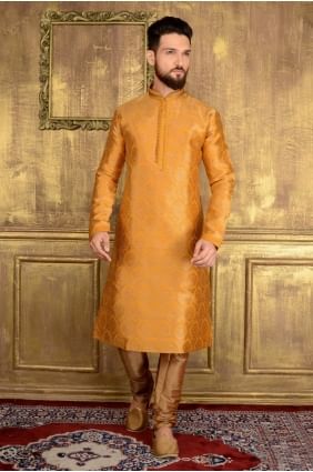 brocart de soie jaune de jaqurs usure ethnique kurta ready-made kurta payjama KUR0165