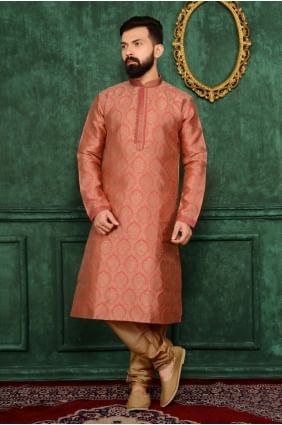 noire de pêche jaqurs usure ethnique brocart de soie kurta ready-made kurta payjama KUR0167
