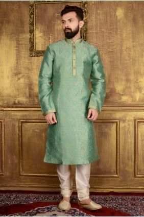 usure brocart de soie vert de jaqurs mer ethnique kurta ready-made kurta payjama KUR0171