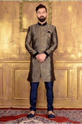 bleu brocart de soie jaqurd semi-indo- occidentale indo- INW0006