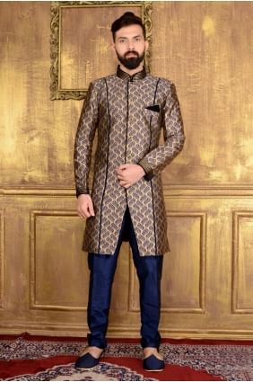 bleu brocart de soie jaqurd semi-indo- occidentale indo- INW0008