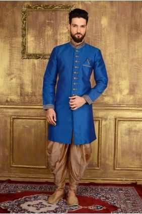 art bleu Banarasi soie semi-indo- occidentale indo- INW0021