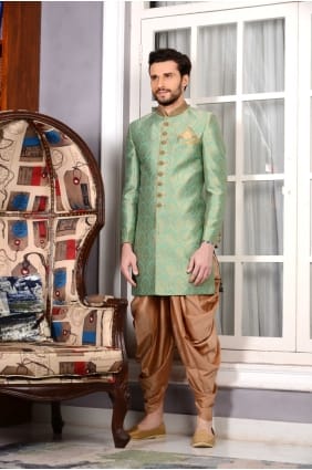 Aqua soie vert jaqurd brocart ouest indo- ouest indo- INW0036