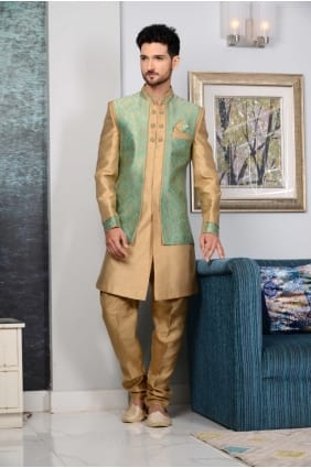 mer verte, beige brocart de soie jaqurd ouest indo- ouest indo- INW0045