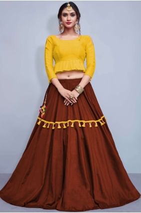 Choli Lehenga En Coton Et Soie Marron lcu0001