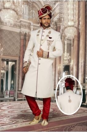 de concepteur blanc concepteur d'usure ethnique tissu importé prêt-à-sherwani SHR00044