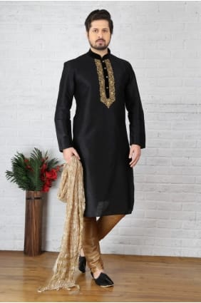 usure art noir dupion soie ethnique kurta ready-made kurta payjama KUR0235