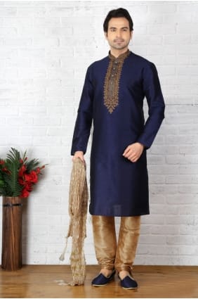 bleu dupion usure ethnique soie art kurta ready-made kurta payjama KUR0240