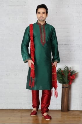 vert usure ethnique soie art dupion kurta ready-made kurta payjama KUR0241