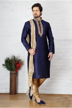 bleu dupion usure ethnique soie art kurta ready-made kurta payjama KUR0244