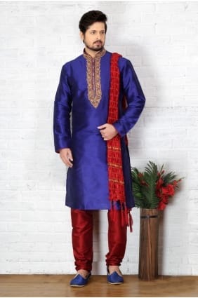 bleu dupion usure ethnique soie art kurta ready-made kurta payjama KUR0252