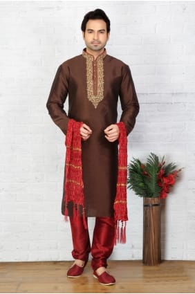 cofee dupion art soie usure ethnique kurta ready-made kurta payjama KUR0254