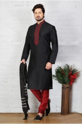 usure art noir dupion soie ethnique kurta ready-made kurta payjama KUR0259