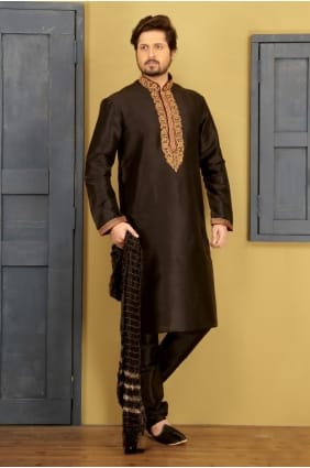 usure art brun dupion soie ethnique kurta ready-made kurta payjama KUR0288