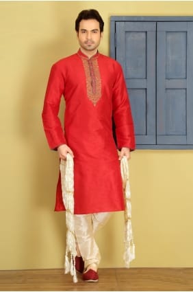 usure art rouge dupion soie ethnique kurta ready-made kurta payjama KUR0267