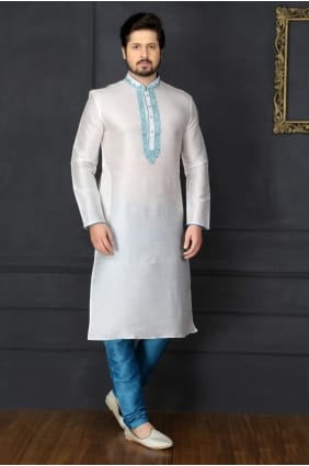 hors usure ethnique soie art dupion blanc kurta ready-made kurta payjama KUR0299