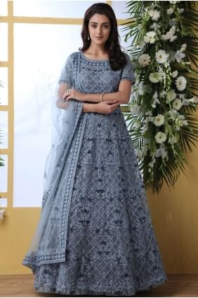 costume Anarkali net gris ASU2542