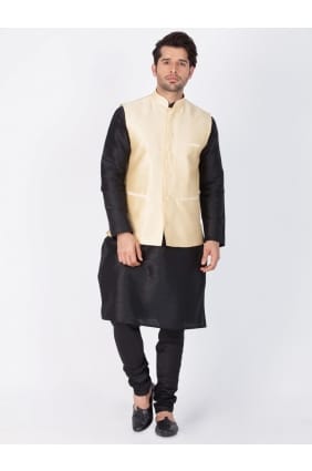 vêtements ethniques soie coton noir kurta ready-made kurta payjama avec la veste KUR0335