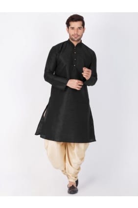 usure ethnique soie de coton noir Kurta Kurta ready-made dhoti KUR0344