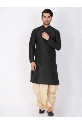 usure ethnique soie de coton noir Kurta Kurta ready-made dhoti kur0345