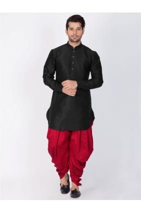 usure ethnique soie de coton noir Kurta Kurta ready-made dhoti KUR0363