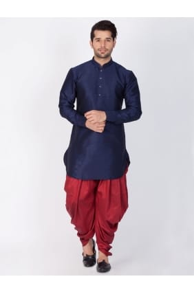 usure ethnique soie de coton noir Kurta Kurta ready-made dhoti KUR0365