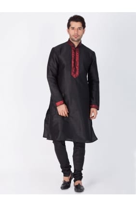 vêtements ethniques soie coton noir kurta kurta pyjama KUR0424