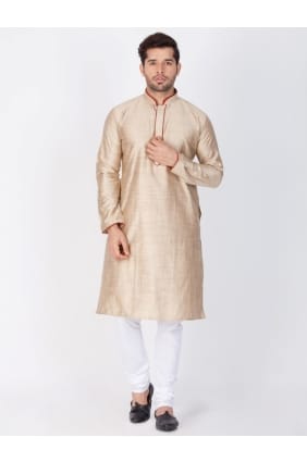 usure ethnique soie de coton beige kurta kurta pyjama KUR0432