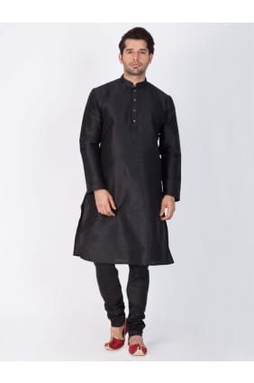vêtements ethniques soie coton noir kurta kurta pyjama KUR0447