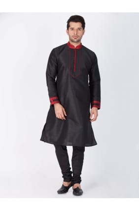 vêtements ethniques soie coton noir kurta kurta pyjama KUR0449