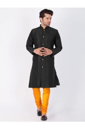 mélange de soie noire usure ethnique Kurta Kurta Pyjama KUR0450
