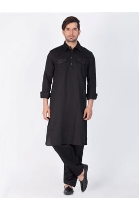 usure ethnique coton noir Kurta Kurta Pyjama KUR0460