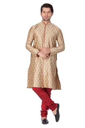 usure ethnique soie de coton beige kurta kurta pyjama KUR0506