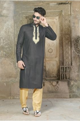 coton noir polyster usure ethnique Kurta Kurta Pyjama KUR0531