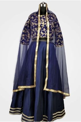 choli lehenga en soie grège bleu marine UMLC0002