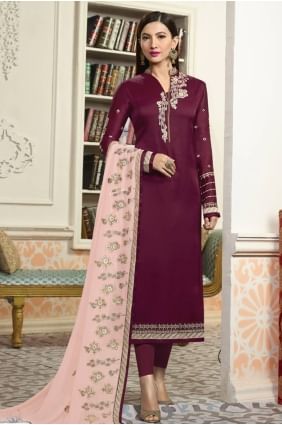 satin salwar kameez couleur mgenta SKU2137
